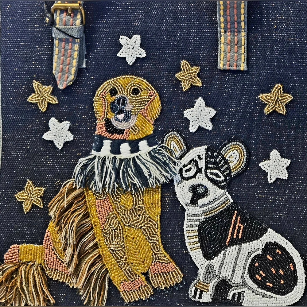 NEW America & Beyond Beaded Embellished Dog The Loyal Guardian Tote Bag NWT - Picture 4 of 4